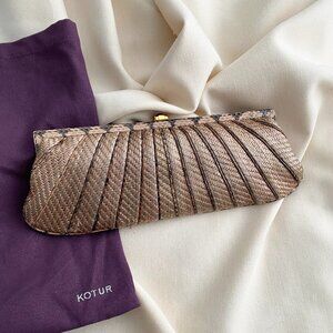 KOTUR Straw Evening Clutch w Snakeskin Trim